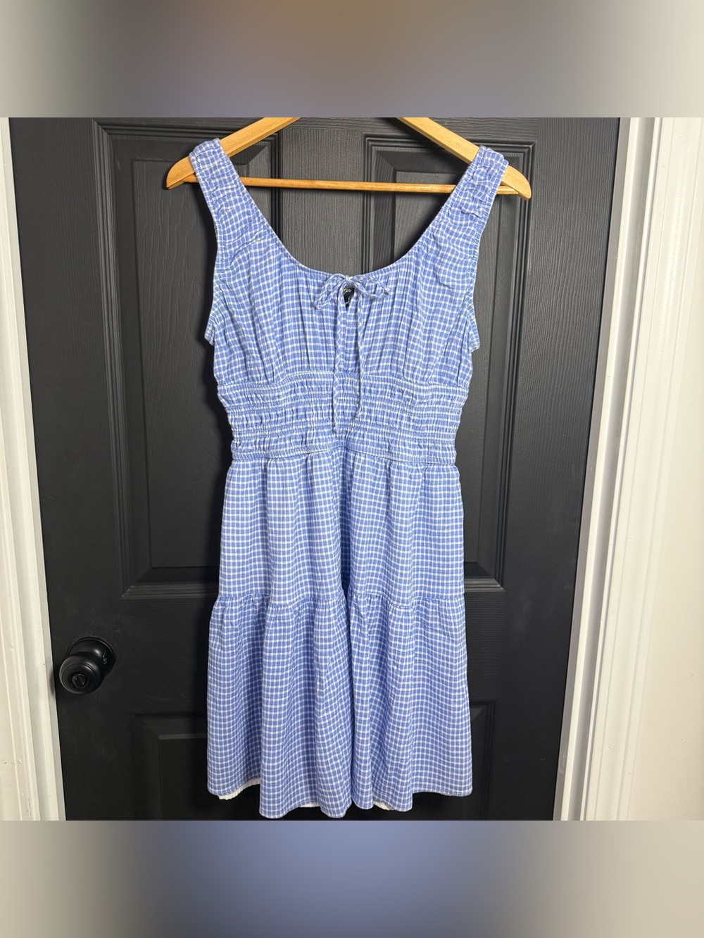 Light Blue Gingham Smocked Mini Dress